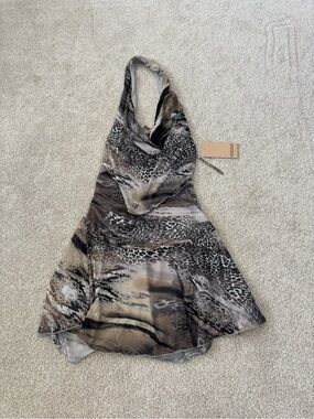 Persaya Animal Print Halter Mini Dress in Brown, Black, Cream NWT size S